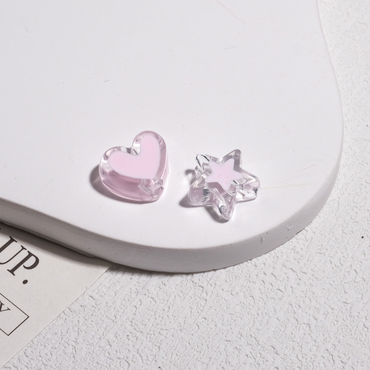 Double Sided Star & Heart Acrylic Beads 11mm Enamel Glossy 50pcs 7