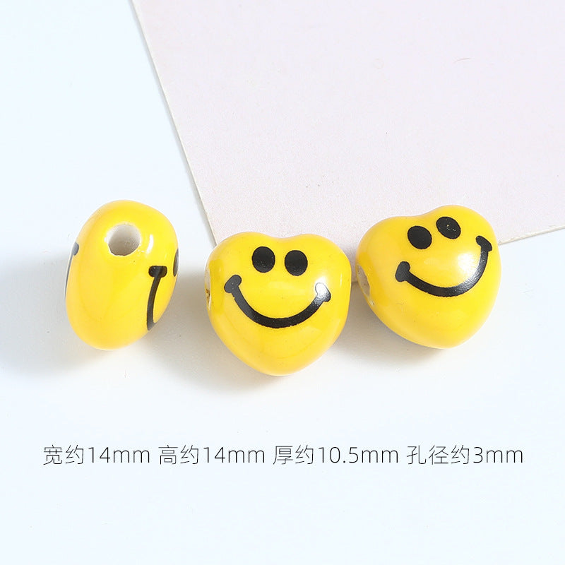 Yellow Smiley Star and Heart Ceramic Beads Glossy 10pcs 6