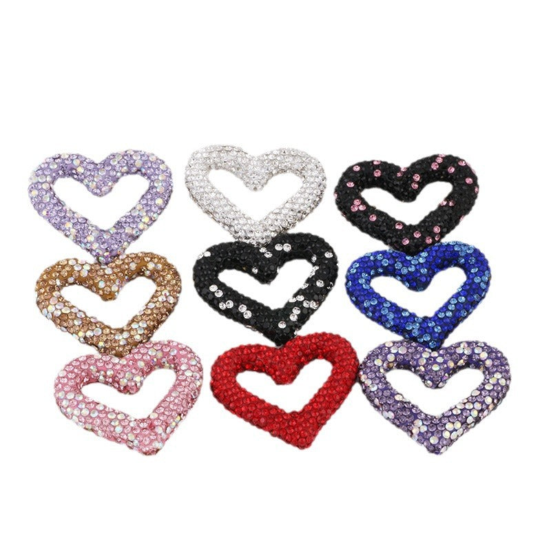 Shimmer Hollow Heart Frame Polymer Clay Rhinestone Beads 32mm 6pcs 5