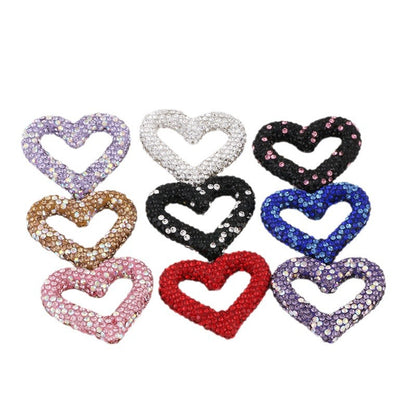 Shimmer Hollow Heart Frame Polymer Clay Rhinestone Beads 32mm 6pcs 5