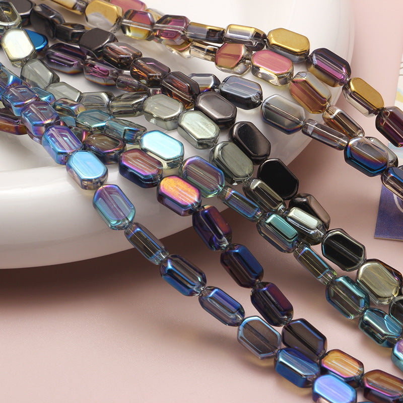 Electroplated Hexagon Glass Beads 10mm Transparent Iridescent 10pcs 3
