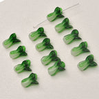 Lampwork Glass Beads 3D Bok Choy Shape Glossy Green White 20pcs 2