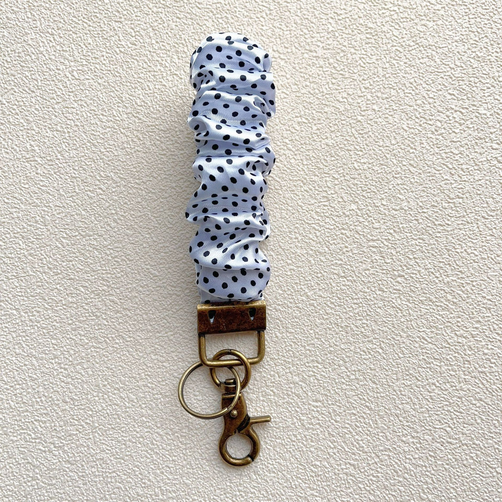 Plaid and Dotted Fabric Scrunchie Keychain with Vintage Brass Clasp 2pcs 3