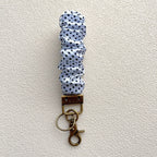 Plaid and Dotted Fabric Scrunchie Keychain with Vintage Brass Clasp 2pcs 3