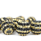 Rhinestone Bubblegum Beads 16-22mm Black Gold Striped Resin 5pcs 2
