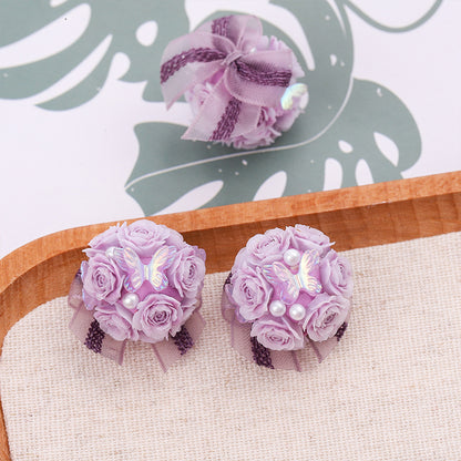 Flower Cluster Clay Beads 23mm Polymer Roses with Bow 5pcs 11