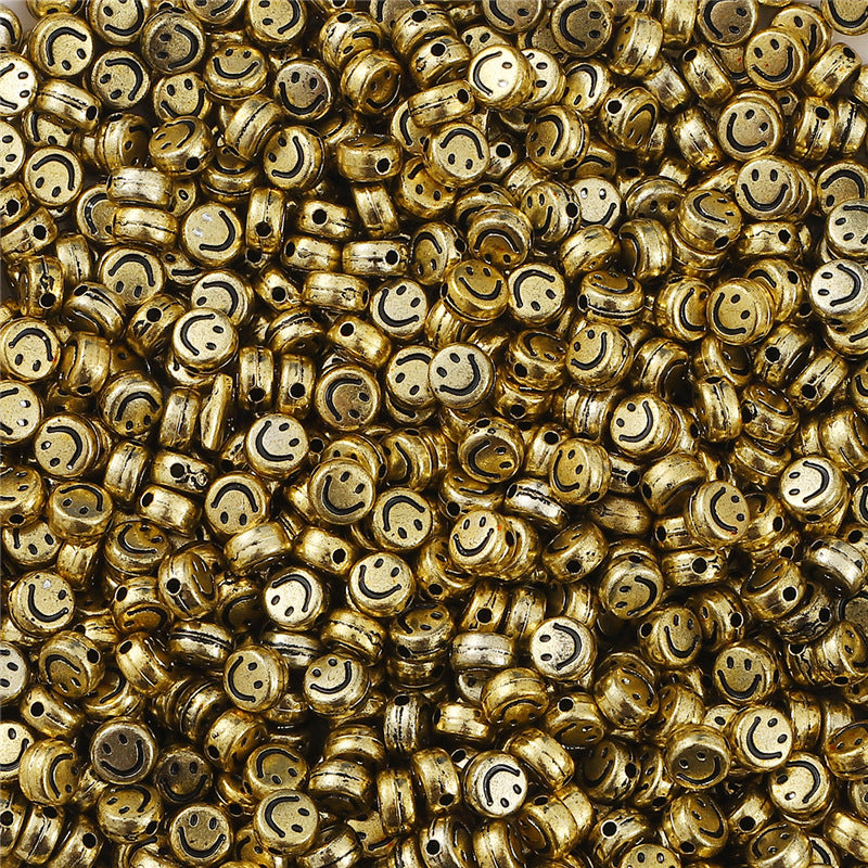 Smiling Face Flat Acrylic Beads 7x4mm Colorful Mixed 200pcs 14