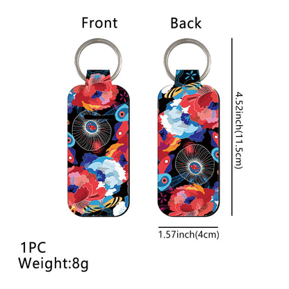 Blossom Pattern Chapstick Holder Neoprene Functional Keychain 3pcs 12
