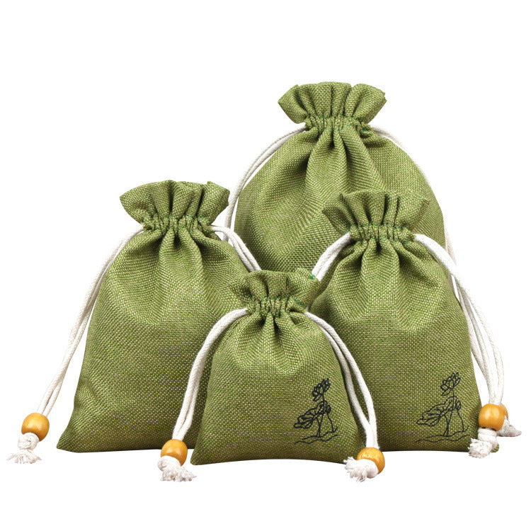 Cotton Linen Drawstring Bags Colorful Lotus Print 8x10-12x15cm 2pcs 4