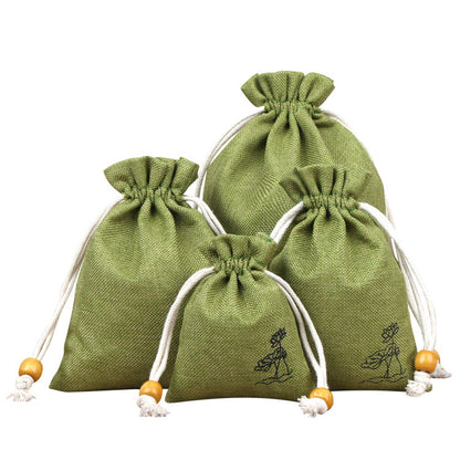 Cotton Linen Drawstring Bags Colorful Lotus Print 8x10-12x15cm 2pcs 4