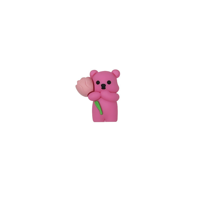 Silicone 3D Focal Beads Teddy Bear Holding Rose 20pcs 12
