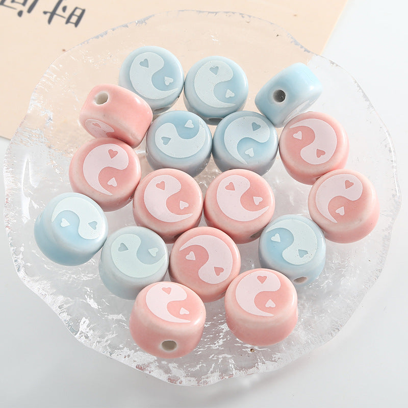 Flat Acrylic Beads 16mm Light Color Taichi Ceramic 10pcs 2