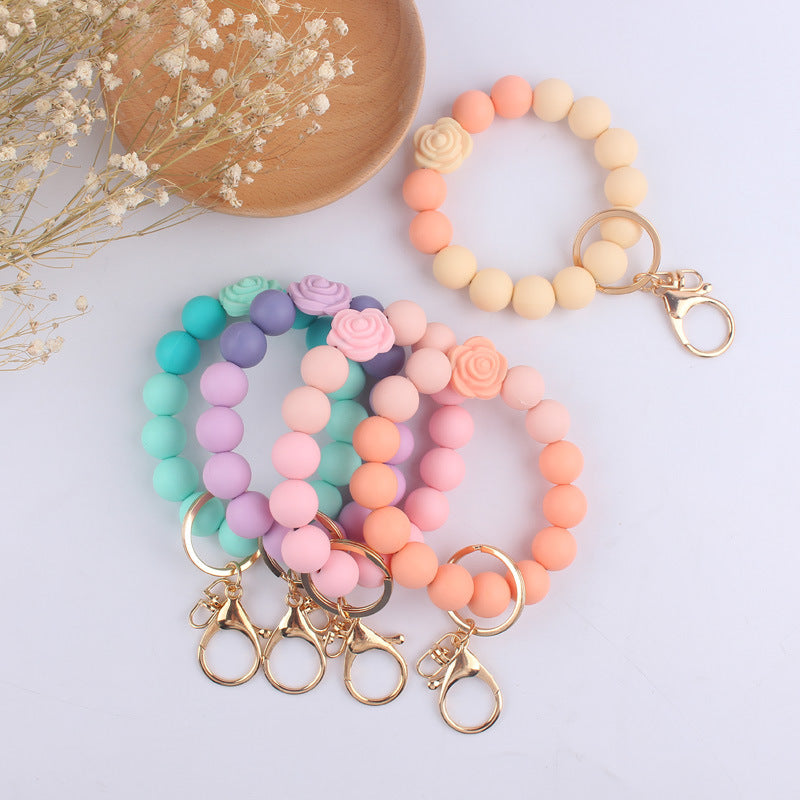 Silicone Beaded Daisy Rose Wristlet Keychain with Gold Clasp 3