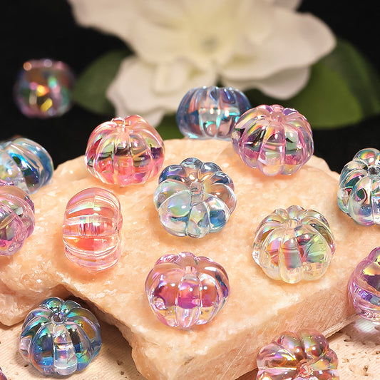 Transparent Flattened Pumpkin Acrylic Beads 16mm Pastel Glow 100pcs