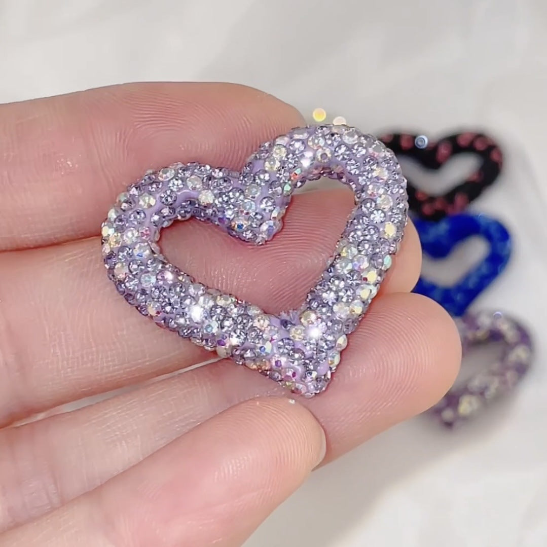 Shimmer Hollow Heart Frame Polymer Clay Rhinestone Beads 32mm 6pcs 13