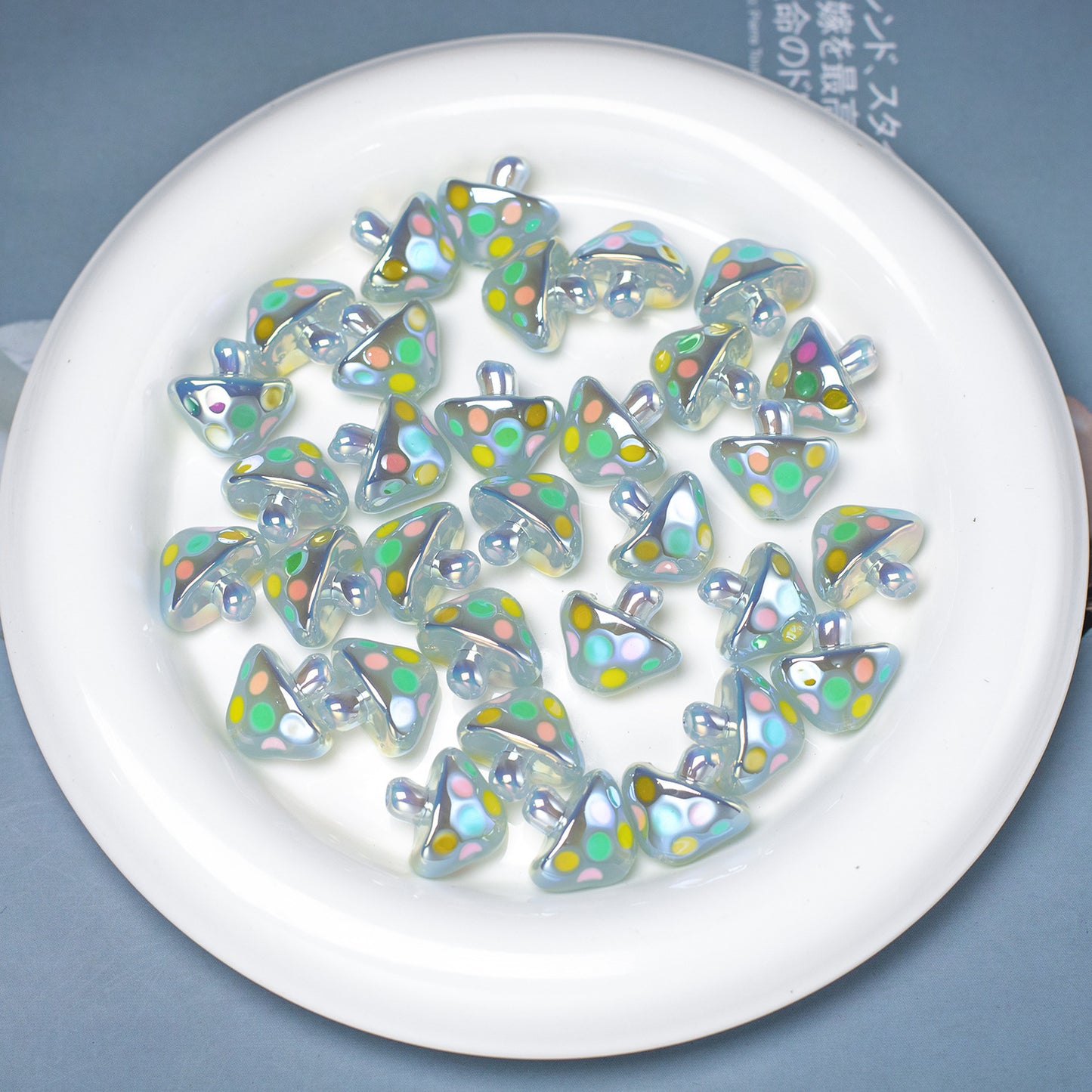 Glow In The Dark Mushroom Resin Beads 17mm Polka Dotted 20pcs 9