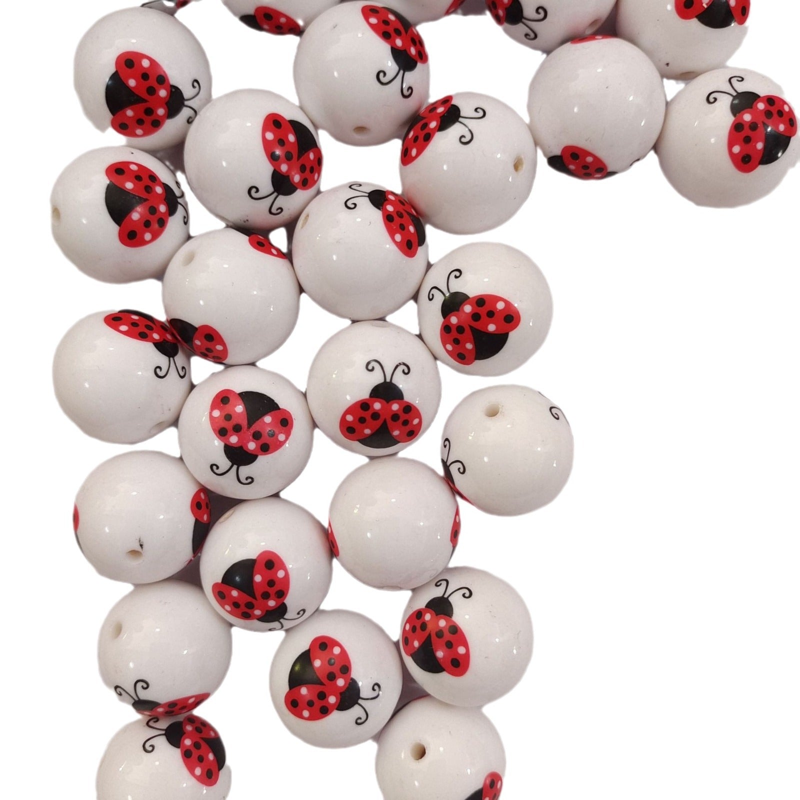 Printed Bubblegum Beads 20mm Ladybug Design Red 5pcs 4