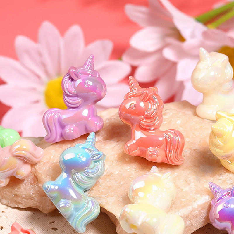Glow In The Dark Unicorn Acrylic Beads 24-26mm Plated Pastel 25pcs