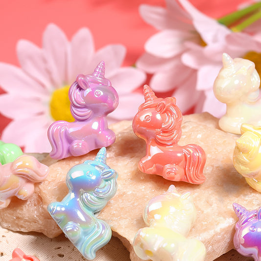 Glow In The Dark Unicorn Acrylic Beads 24-26mm Plated Pastel 25pcs