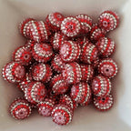 Rhinestone Bubblegum Beads 16-22mm Pink Striped Resin Valentine 5pcs
