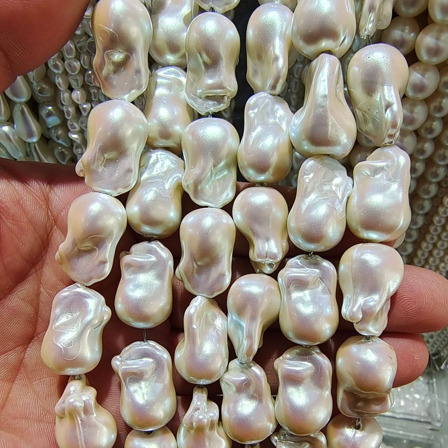 Imitation Pearl Glass Beads Irregular Shape Pastel Reflections 5pcs 4