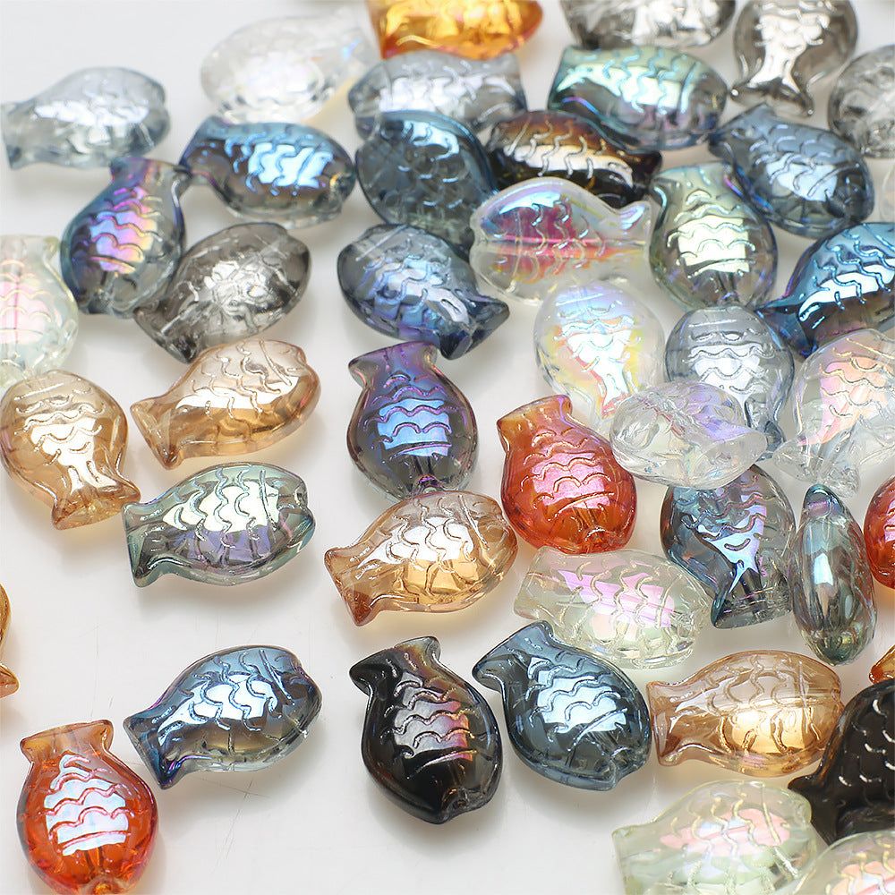 Electroplated Fish Glass Beads 10x14mm Japanese Style Perforated 30pcs
