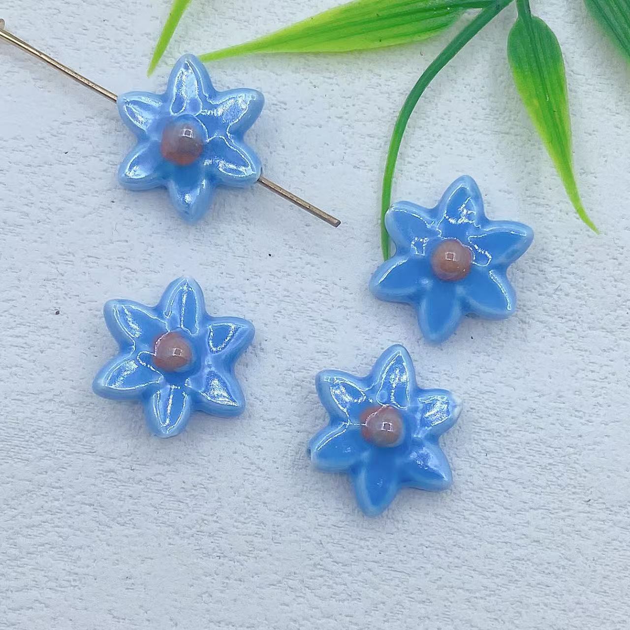 Camellia Ceramic Beads 17mm Glazed Multicolor Flower 10pcs 10