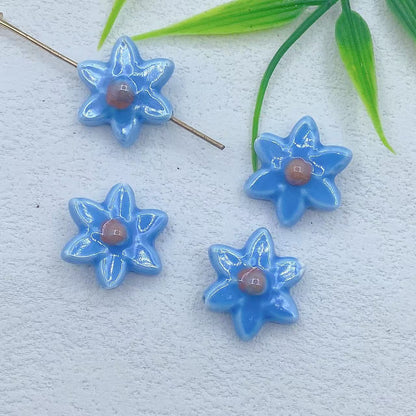 Camellia Ceramic Beads 17mm Glazed Multicolor Flower 10pcs 10