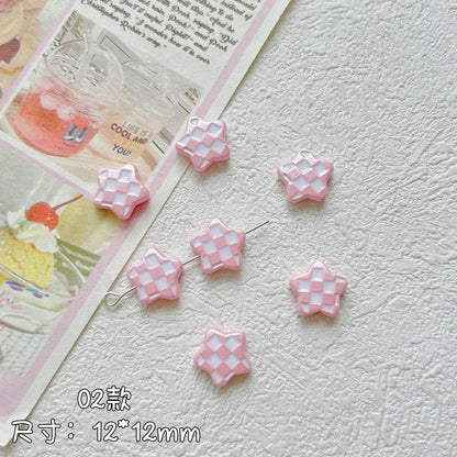 Star Metal Beads 12mm Baking Painted Plaid Pattern 10pcs 7