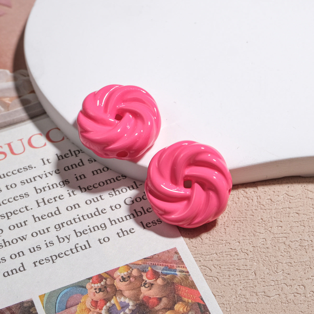 Painted Cookie Acrylic Beads 20x17x9mm Solid Color Glossy Swirl 30pcs 9
