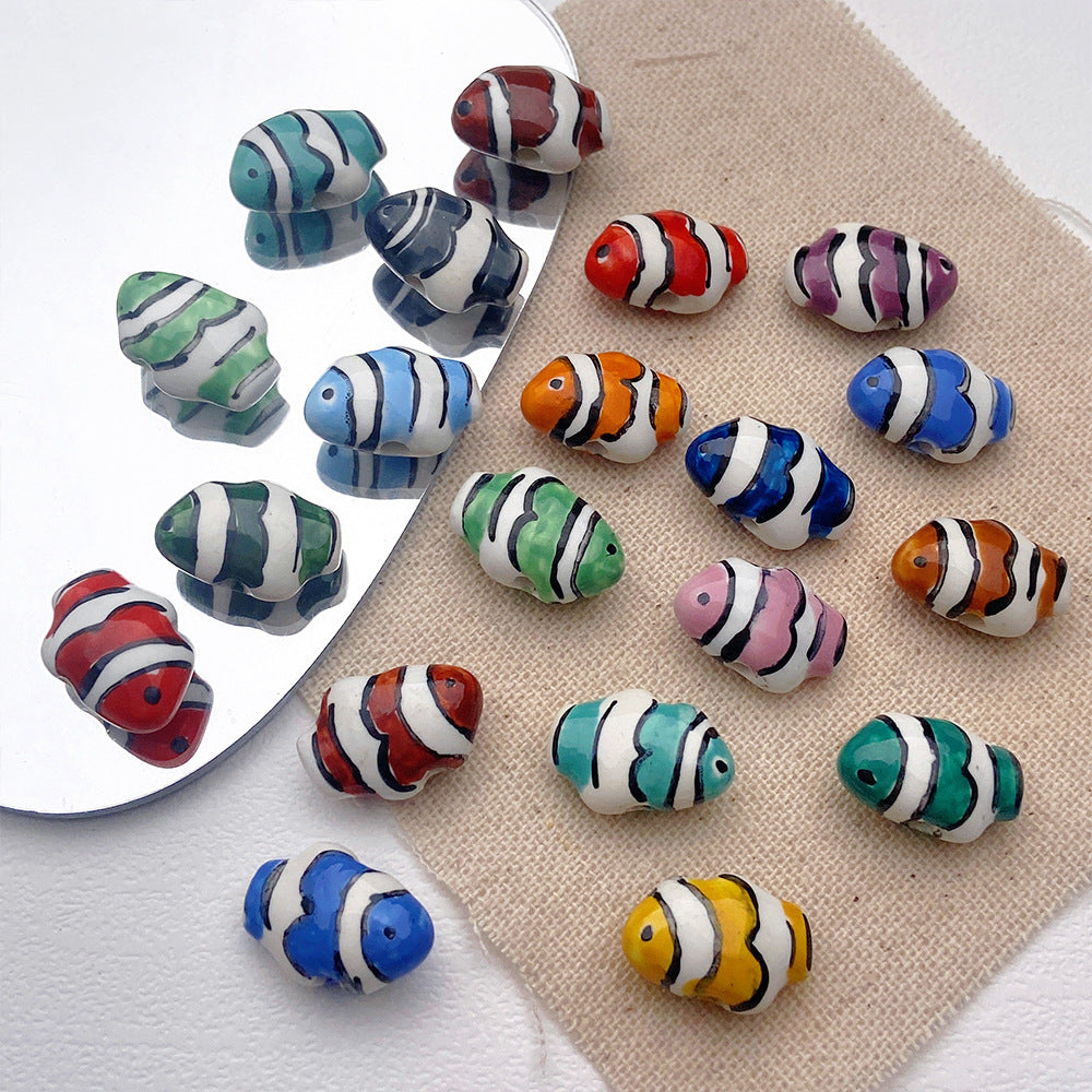 Hand Painted Fish Ceramic Beads 13x19mm Glazed Clownfish 1pc 4