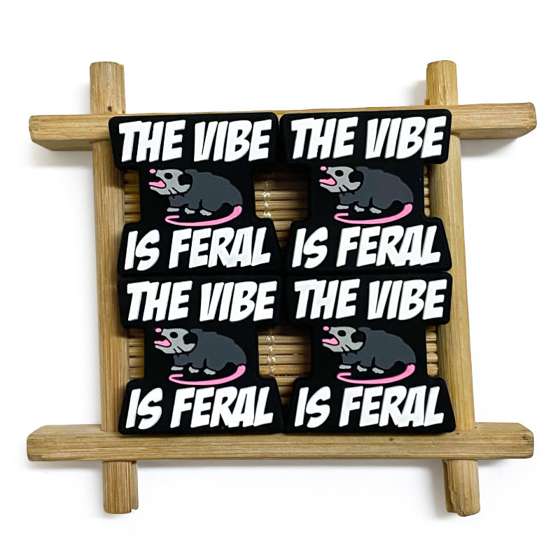 Silicone Focal Beads The Vibe Is Feral Black Rodent Pink Accents 20pcs 2
