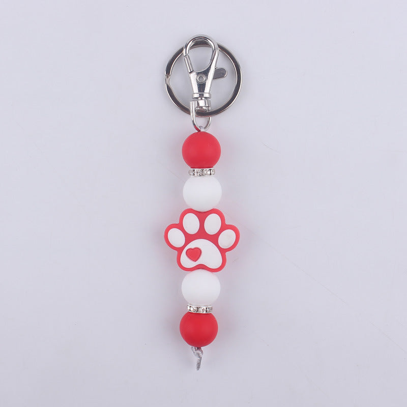 Cartoon Dog Claw Silicone Beaded Keychain with Paw Print Charm 7