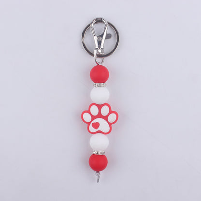 Cartoon Dog Claw Silicone Beaded Keychain with Paw Print Charm 7