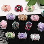 Polymer Clay Camellia Rhinestone Beads 30x15mm Double Sided 10pcs 3