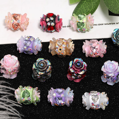 Polymer Clay Camellia Rhinestone Beads 30x15mm Double Sided 10pcs 3