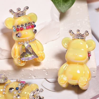 Crown Bear Acrylic Beads 22x38mm Glossy with Jewels 5pcs 11