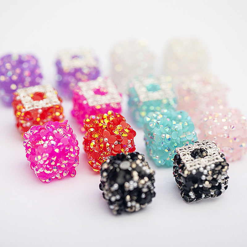 Square Rhinestone Beads 18mm Pearl Resin Acrylic Cube 10pcs 2