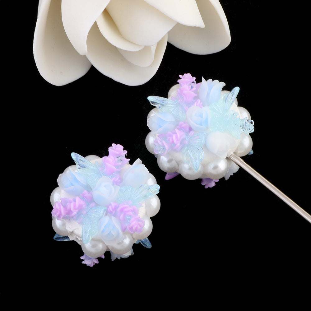 Bouquet Clay Beads 25mm Pearl Wrapped Floral Design 2pcs 8