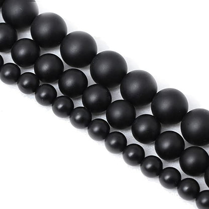 Black Frosted Round Glass Beads 4-14mm Matte Smooth Finish 2