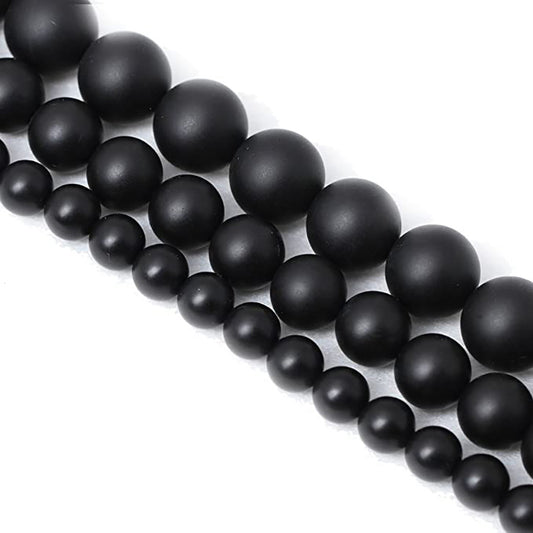 Black Frosted Round Glass Beads 4-14mm Matte Smooth Finish 2