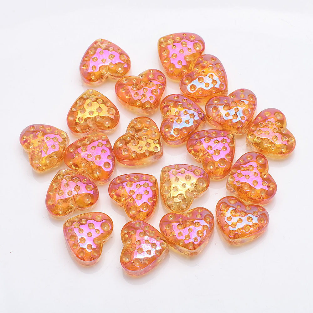 Electroplated Heart Glass Beads 13x15mm Peach Metallic 20pcs 12