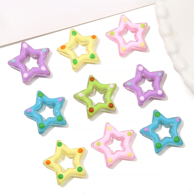 Glossy Hollow Star Acrylic Beads 27mm Pastel Colors 2pcs 3