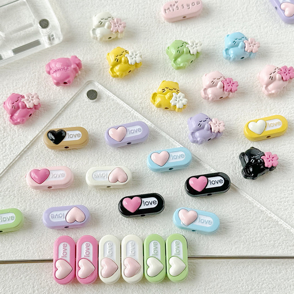 Heart Metal Beads 15-18mm Baking Painted Cherry Blossom Kitten Design 10pcs 2