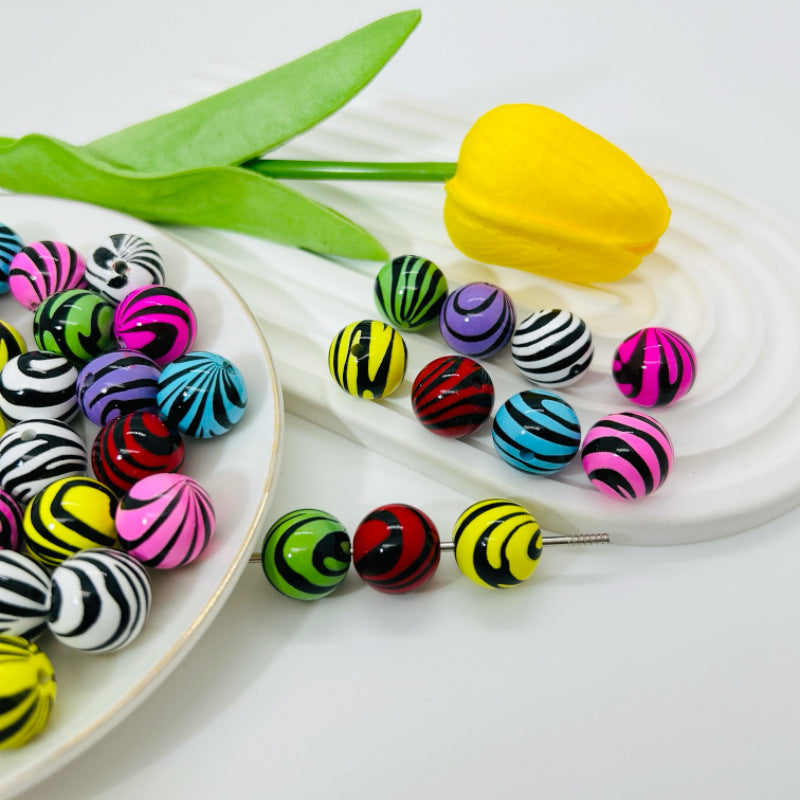 Dopamine Colored Zebra Patterned Acrylic Beads 16mm 50pcs 14