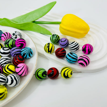 Dopamine Colored Zebra Patterned Acrylic Beads 16mm 50pcs 14