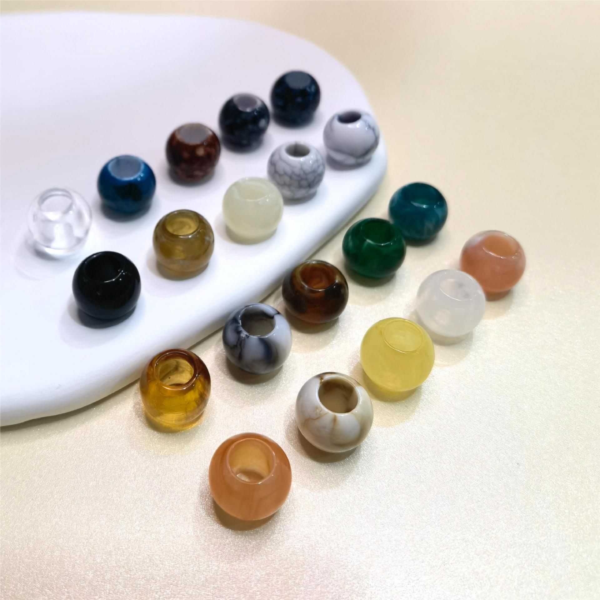 Vintage Acrylic Large Hole Beads 10-11.6mm Earth Tone Crackle 1pc 4