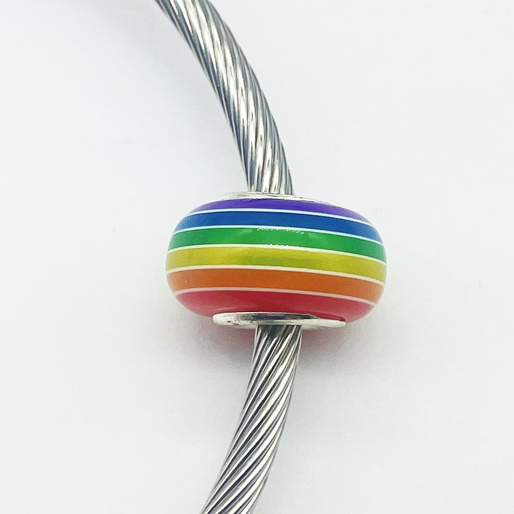 Acrylic Round Spacer Beads 14mm Rainbow Stripe Large Hole 50pcs 20
