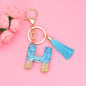 Blue Resin Tassel Monogram Keychain with Gold Flake Accent 36