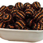 Rhinestone Bubblegum Beads 16-22mm Halloween Orange Black Striped 5pcs 3